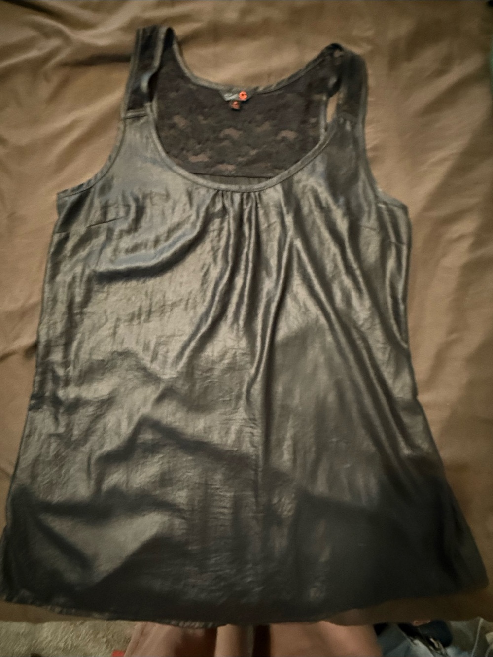 G by Guess Black Satin-Look Lace-Back Tank Top